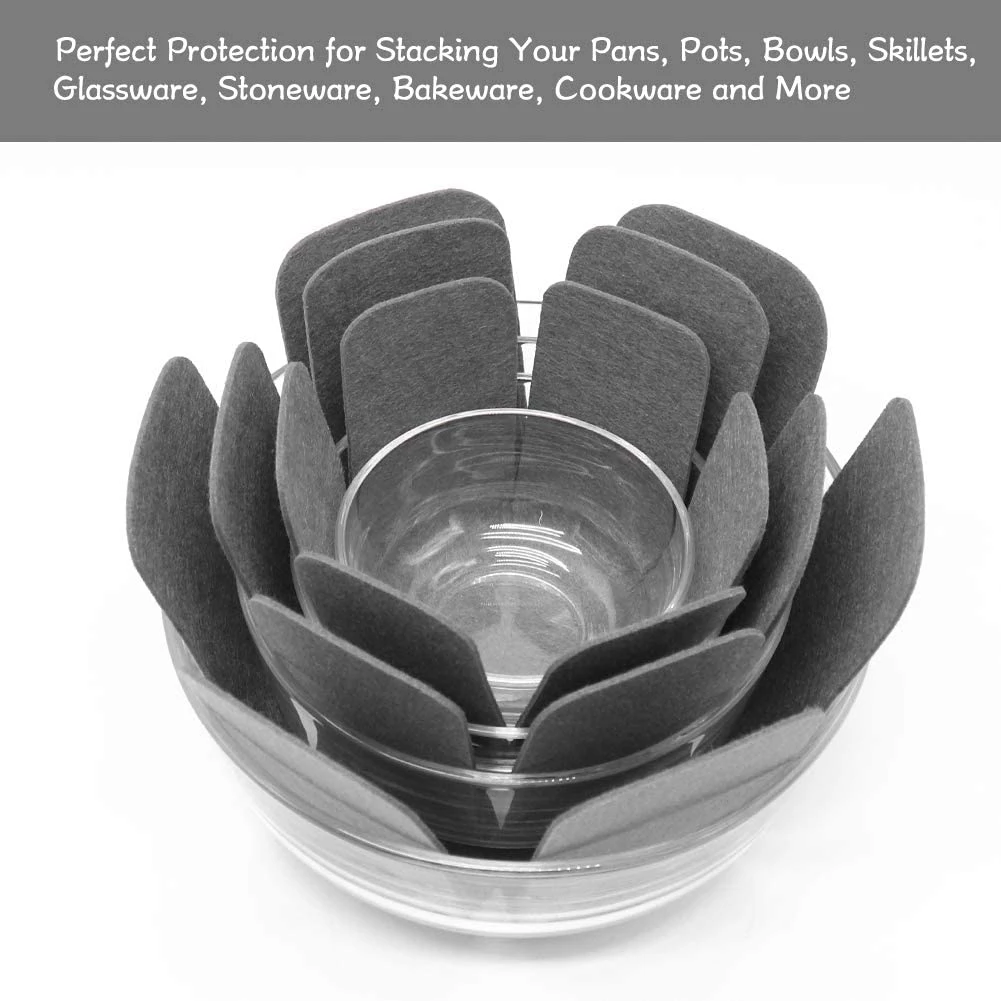 12ШТ Защитных накладок для кастрюль 3 разных размеров, больших и толстых накладок для защиты и разделения Вашей посуды (серый) Изображение 1