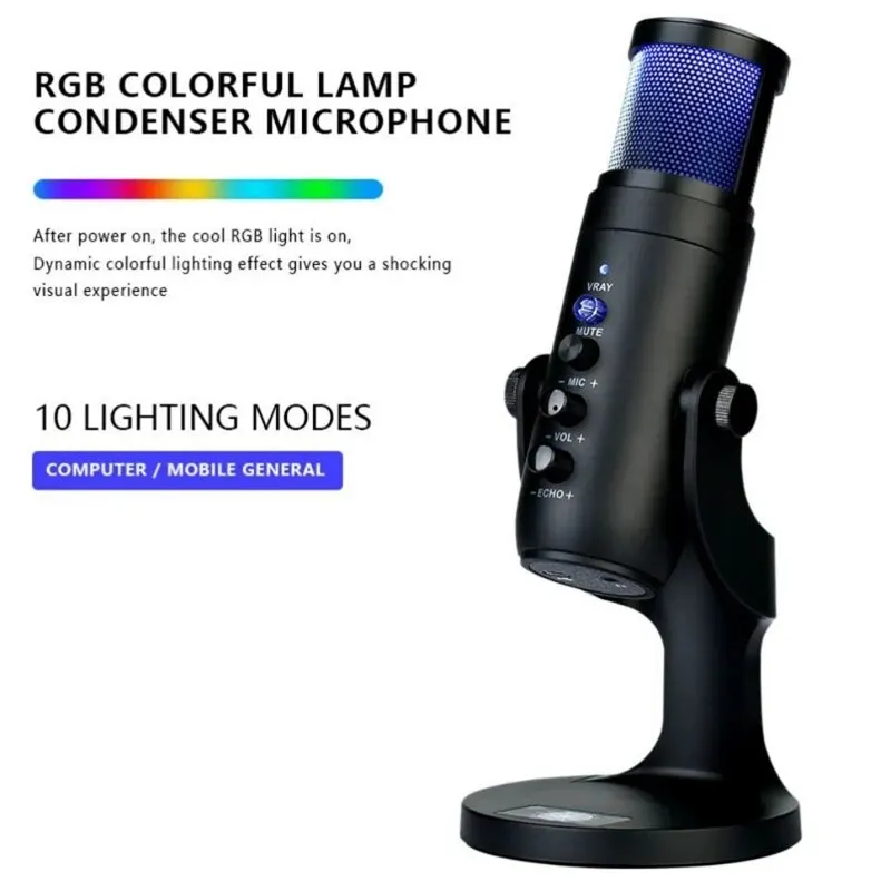RGB Конденсаторный Микрофон для Портативных Компьютеров iPhone Android USB Микрофон для Записи Пения Игр Потокового Видео Изображение 0