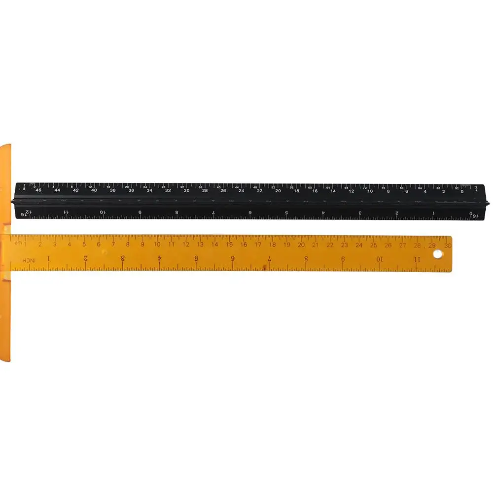 Архитектурная Линейка Прочный 12,8-Дюймовый Черный Измерительный Инструмент Алюминиевые Треугольные Имперские Измерения Архитекторов Изображение 1