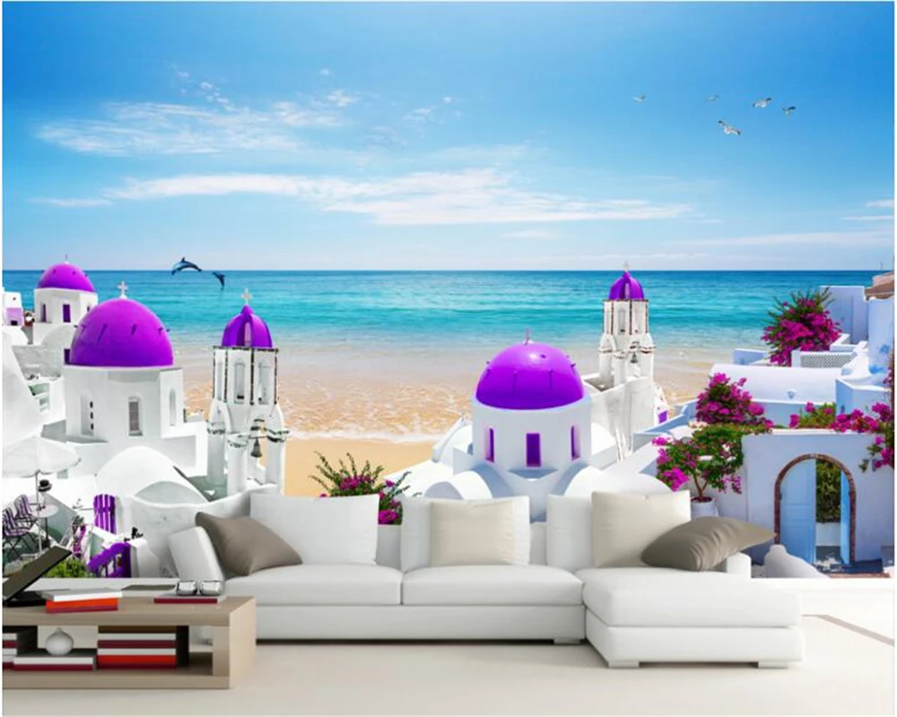 бейбеханг средиземноморская мода обои пляж морская красота красивый скандинавский пейзаж ТВ фон papel de parede 3d обои Изображение 0