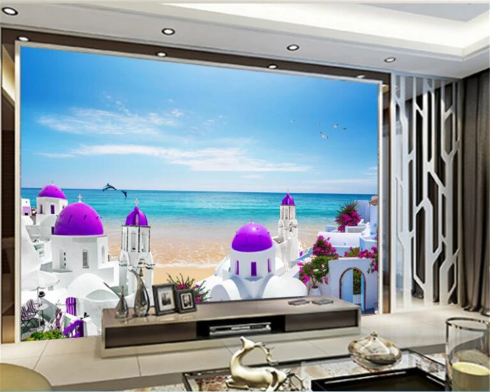 бейбеханг средиземноморская мода обои пляж морская красота красивый скандинавский пейзаж ТВ фон papel de parede 3d обои Изображение 1