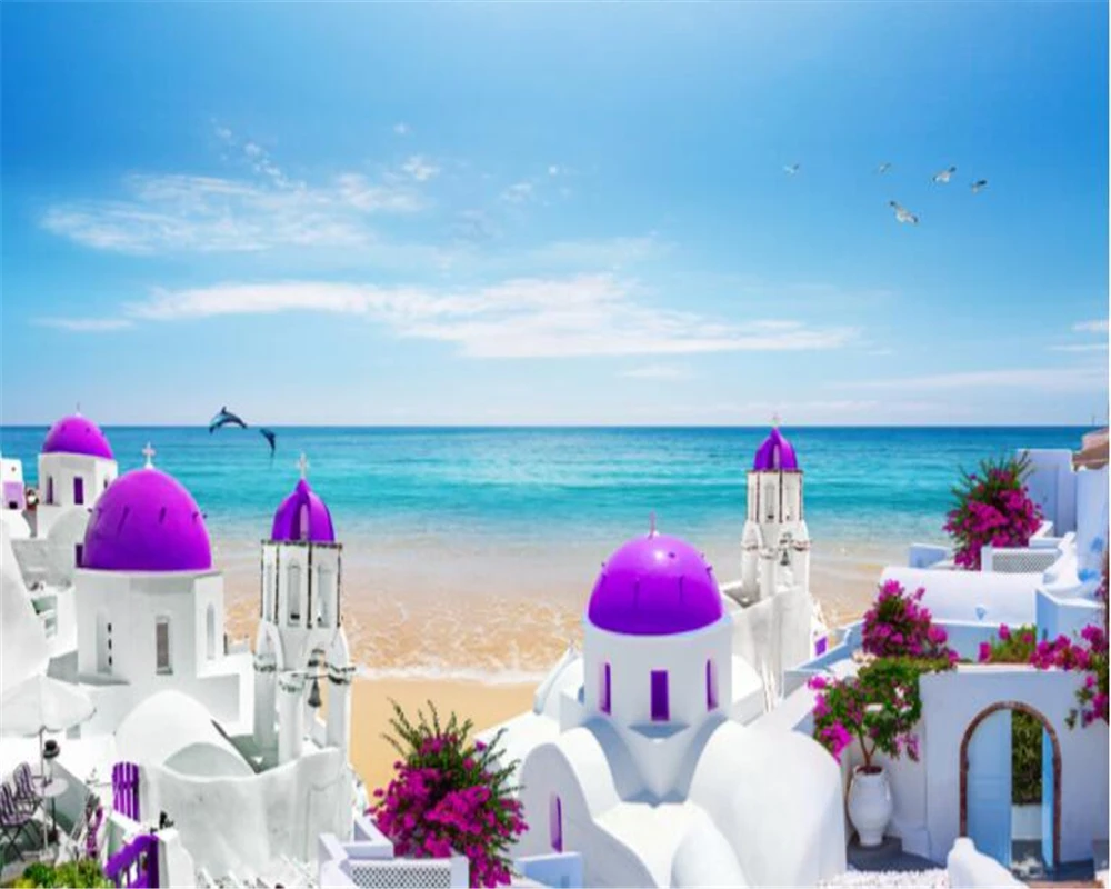 бейбеханг средиземноморская мода обои пляж морская красота красивый скандинавский пейзаж ТВ фон papel de parede 3d обои Изображение 2