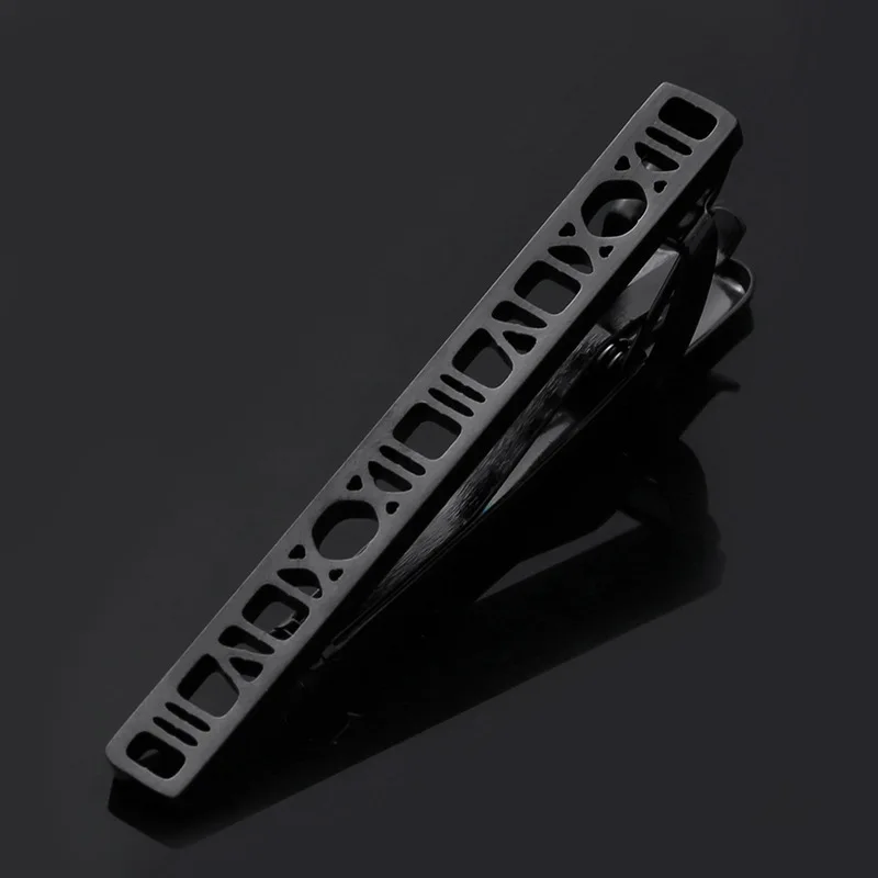 Высококачественный мужской зажим для воротника из титановой стали, черный полый индивидуальный галстук, простой повседневный деловой костюм из нержавеющей    Изображение 3