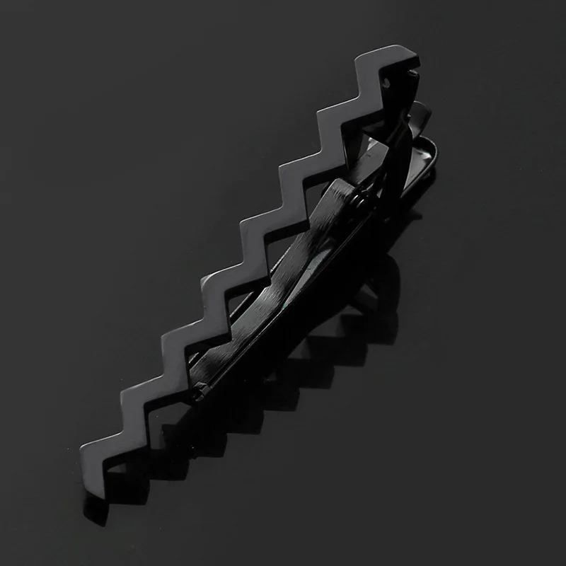 Высококачественный мужской зажим для воротника из титановой стали, черный полый индивидуальный галстук, простой повседневный деловой костюм из нержавеющей    Изображение 4