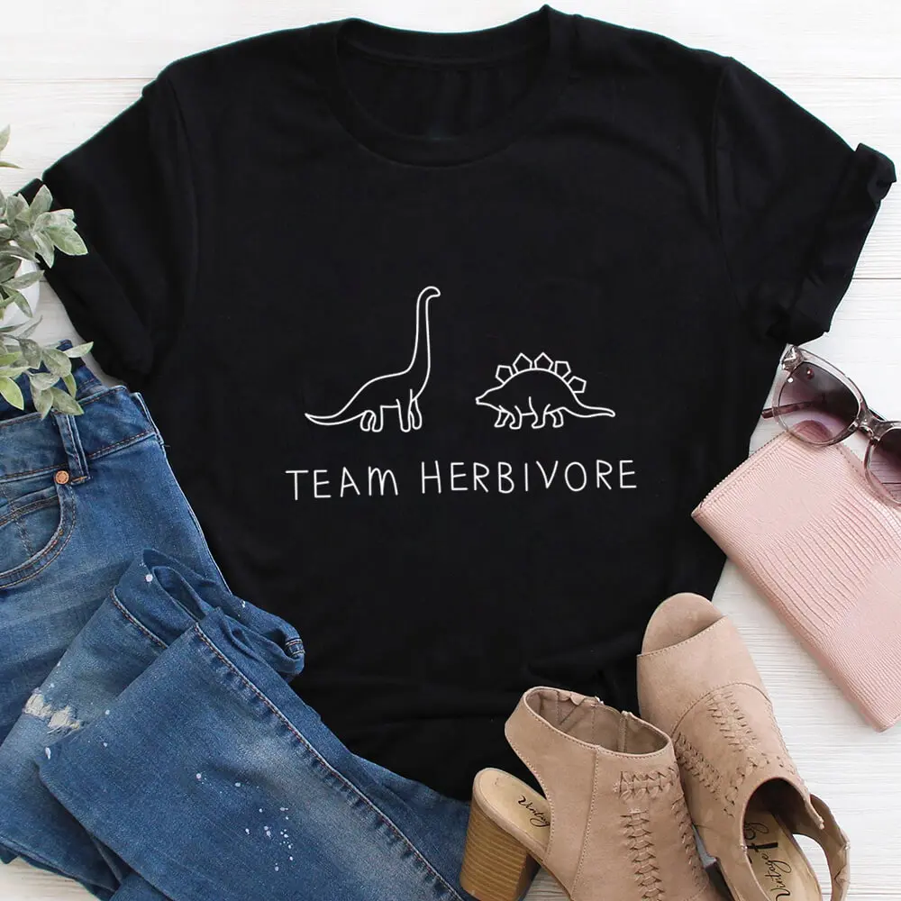 Женская футболка Team Herbivore из 100% хлопка, Унисекс, забавные летние повседневные топы с круглым вырезом и коротким рукавом, веганские футболки, вегетарианские рубашки для вечеринок Изображение 0