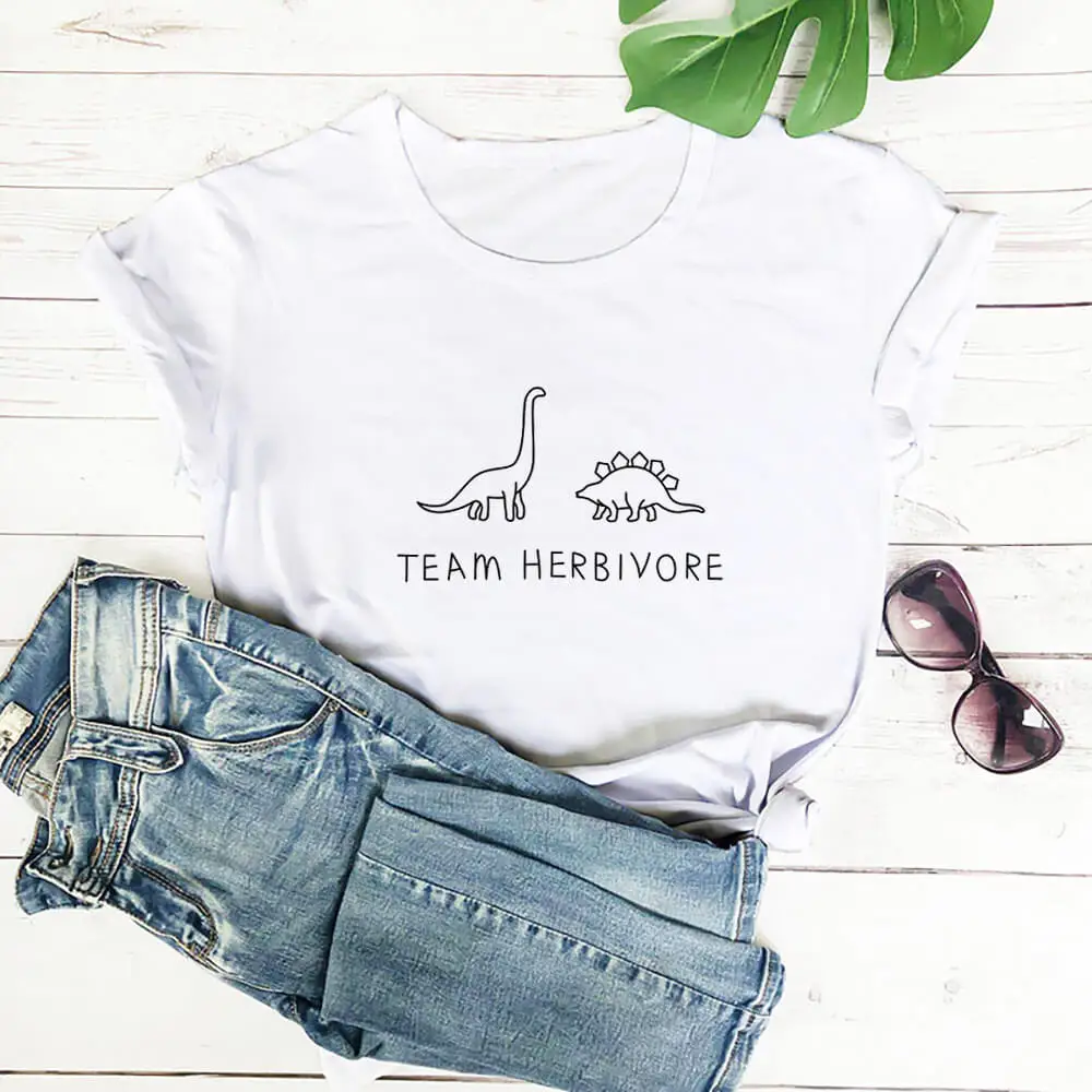 Женская футболка Team Herbivore из 100% хлопка, Унисекс, забавные летние повседневные топы с круглым вырезом и коротким рукавом, веганские футболки, вегетарианские рубашки для вечеринок Изображение 2