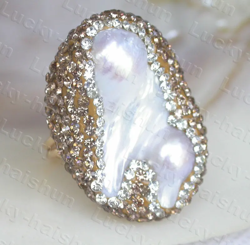 Кольца JQHS AAA с регулируемым блеском из натурального 35-миллиметрового белого возрожденного жемчуга Кеши в стиле барокко C836 Изображение 2