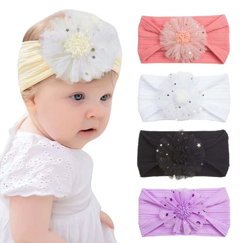Красивая цветочная повязка на голову, трендовый головной убор для маленьких девочек, эластичный Изображение 1