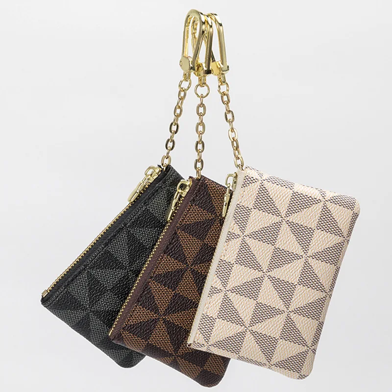 Модный мини-женский кошелек, сумка для хранения ключей с цепочкой, роскошный дизайнерский клетчатый кожаный маленький кошелек на молнии, сумка для хранения Изображение 0