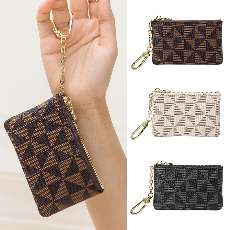 Модный мини-женский кошелек, сумка для хранения ключей с цепочкой, роскошный дизайнерский клетчатый кожаный маленький кошелек на молнии, сумка для хранения Изображение 1