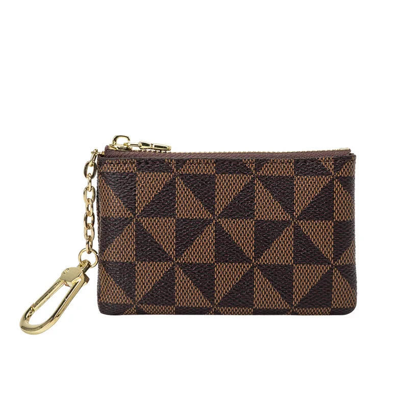 Модный мини-женский кошелек, сумка для хранения ключей с цепочкой, роскошный дизайнерский клетчатый кожаный маленький кошелек на молнии, сумка для хранения Изображение 2