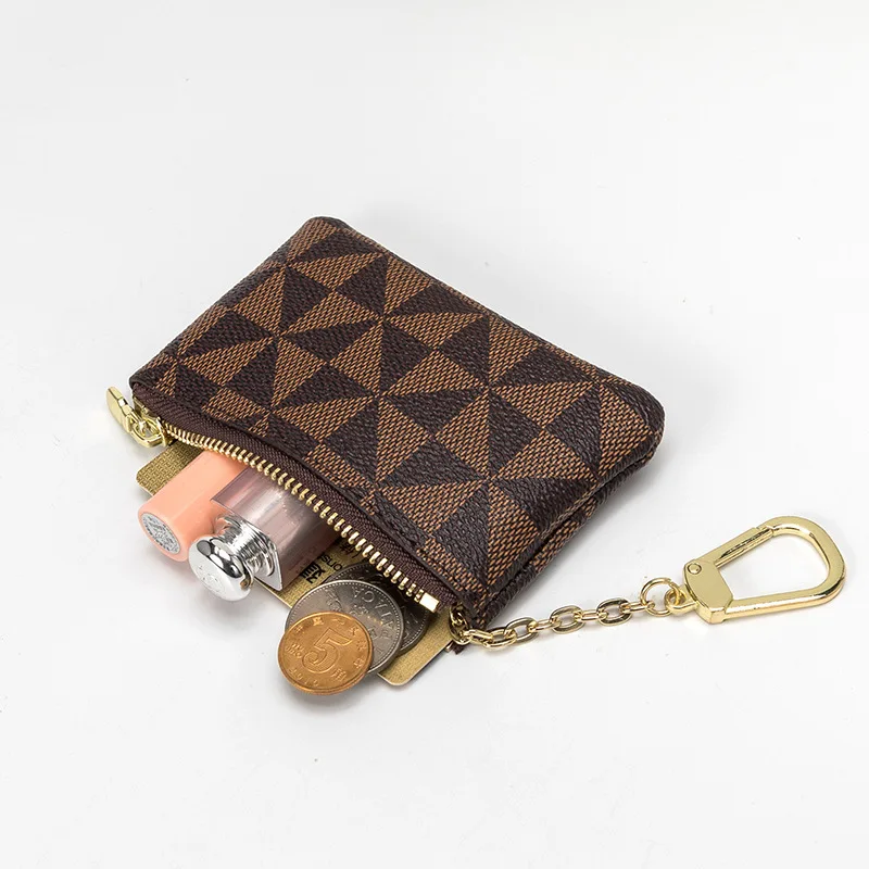 Модный мини-женский кошелек, сумка для хранения ключей с цепочкой, роскошный дизайнерский клетчатый кожаный маленький кошелек на молнии, сумка для хранения Изображение 3