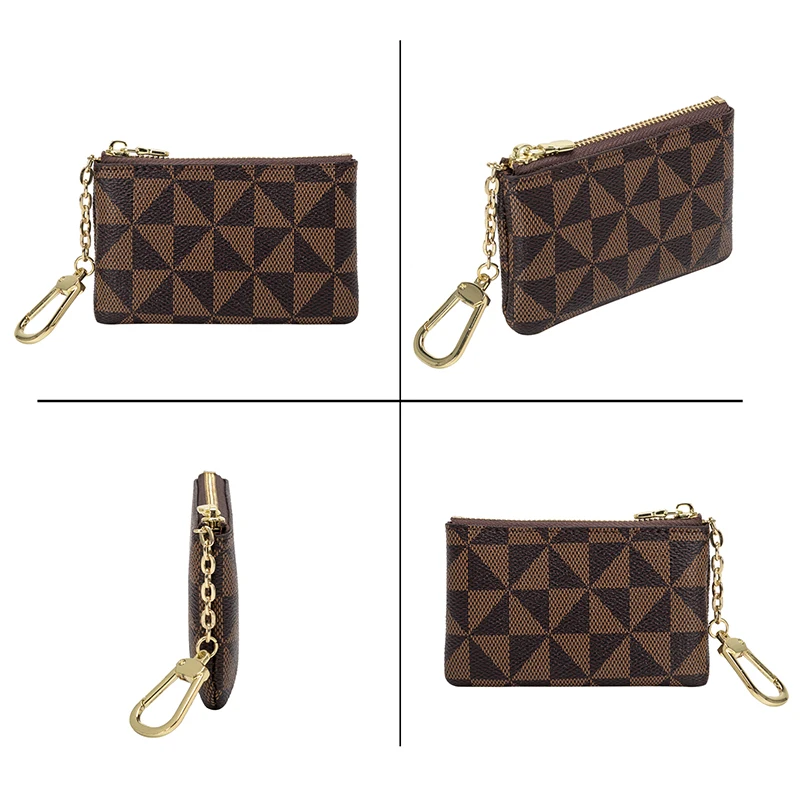 Модный мини-женский кошелек, сумка для хранения ключей с цепочкой, роскошный дизайнерский клетчатый кожаный маленький кошелек на молнии, сумка для хранения Изображение 4