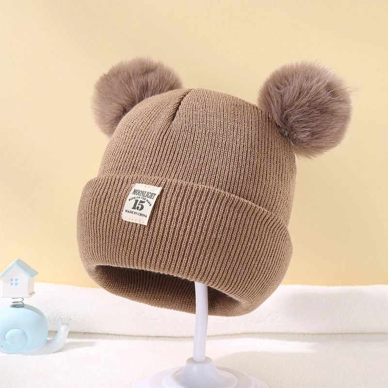 Мягкая теплая шапка для новорожденных, шапочки с медвежьими ушками, шапочки для малышей, шапочки-бини для девочки, мальчика, зимний Рождественский подарок на день рождения Изображение 3