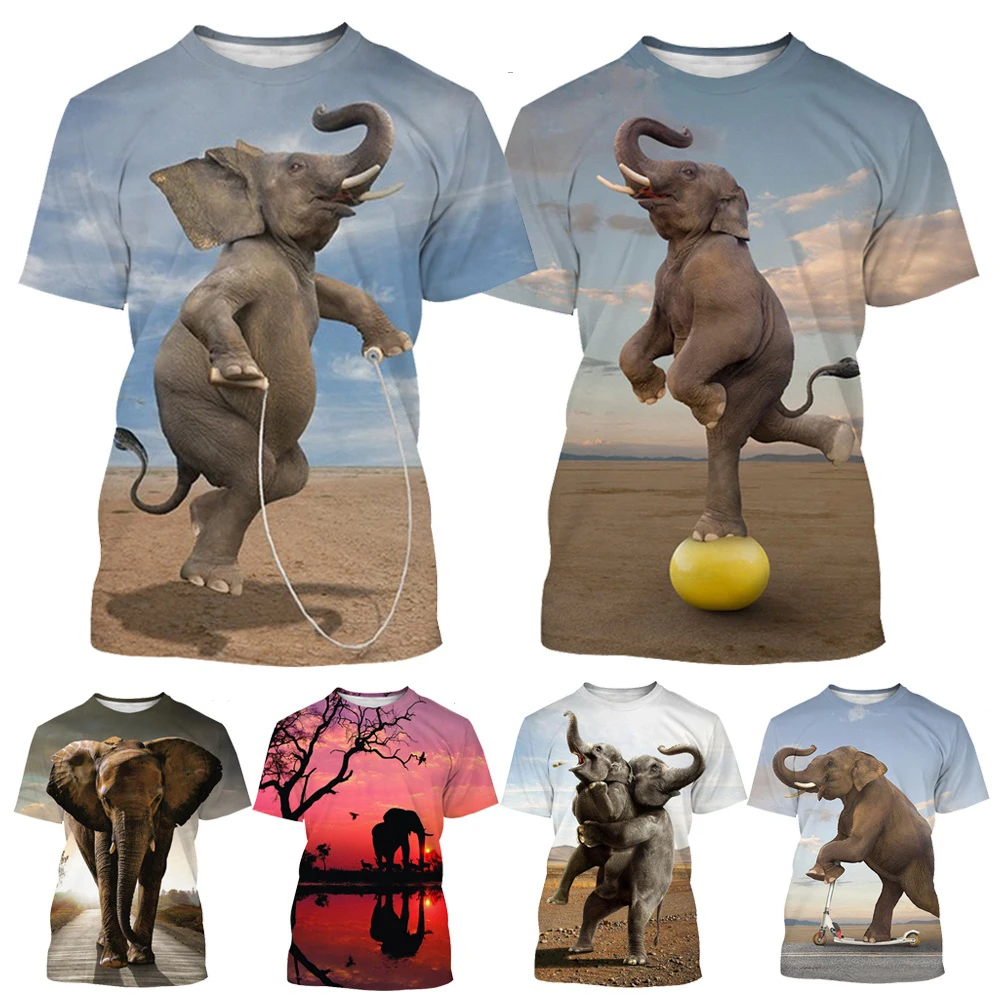 Новая мода Забавное Животное Слон 3D Печать Футболка Мужская Женская Летняя Повседневная Рубашка С Коротким Рукавом Топ Изображение 0