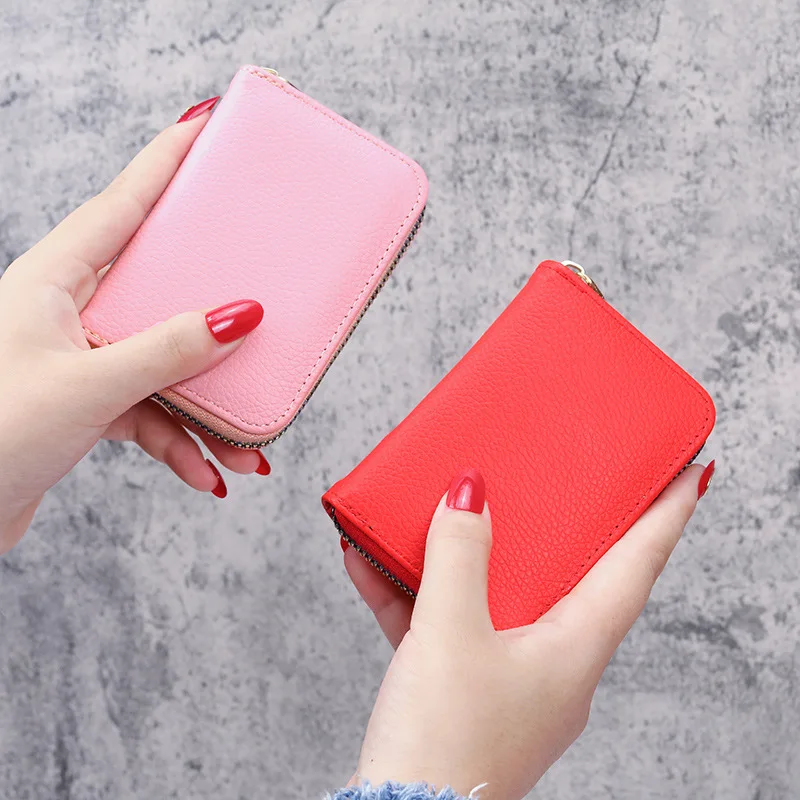 Новый модный Чистый красный тренд, ретро-сплошной цвет, простая сумка для карточек с зернами личи, женская сумка для сертификатов Изображение 3