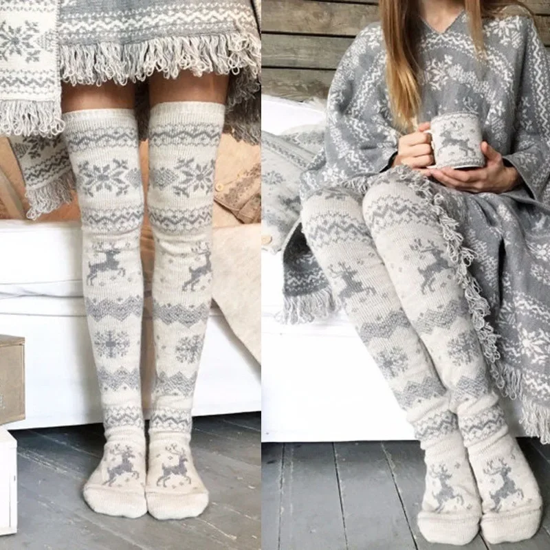 Осенне-зимние новые вязаные рождественские носки со снежинками, носки с толстым ворсом в средней части, домашние шерстяные носки Изображение 0