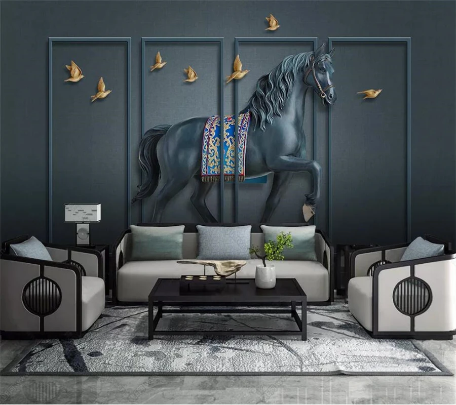 Пользовательские обои 3d фотообои рельефная лошадиная ширма новый китайский фон обои домашний декор 3D обои из папье-маше Изображение 1