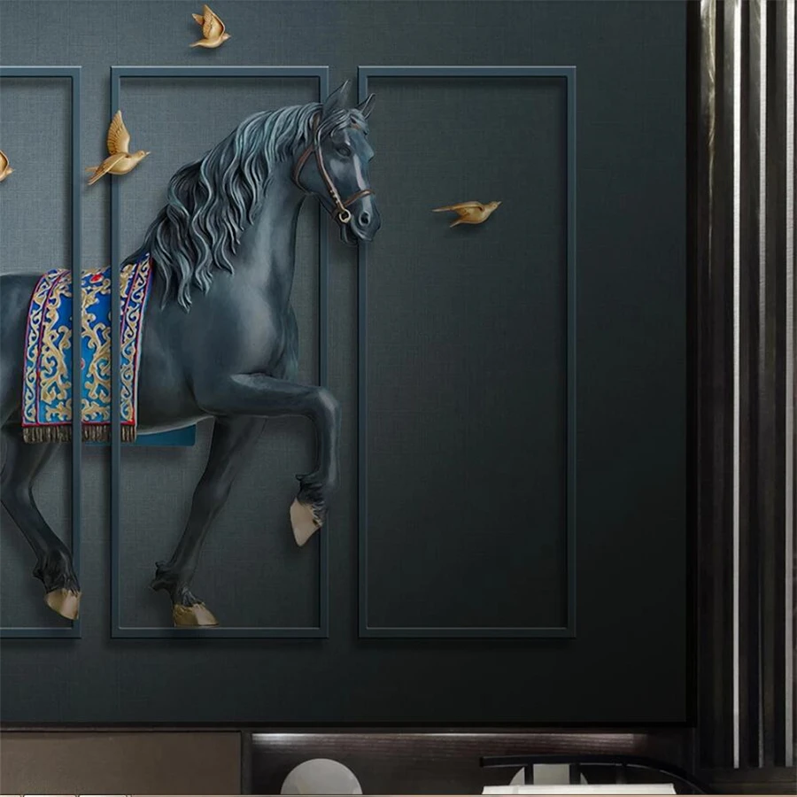 Пользовательские обои 3d фотообои рельефная лошадиная ширма новый китайский фон обои домашний декор 3D обои из папье-маше Изображение 2