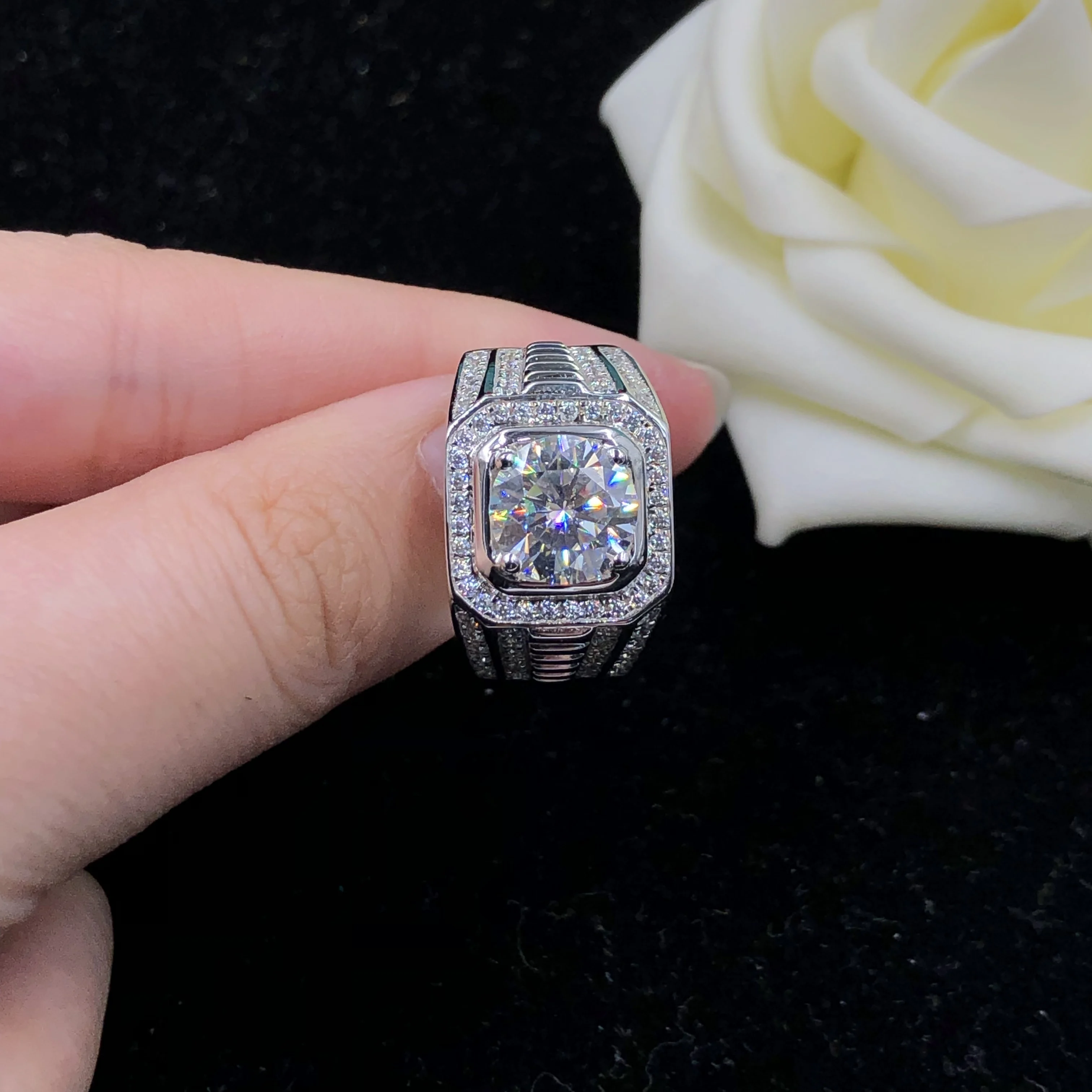 Потрясающее мужское кольцо с бриллиантом круглой огранки 1 карат, Обручальное Мужское ювелирное изделие из твердой платины 950 R115 Изображение 0