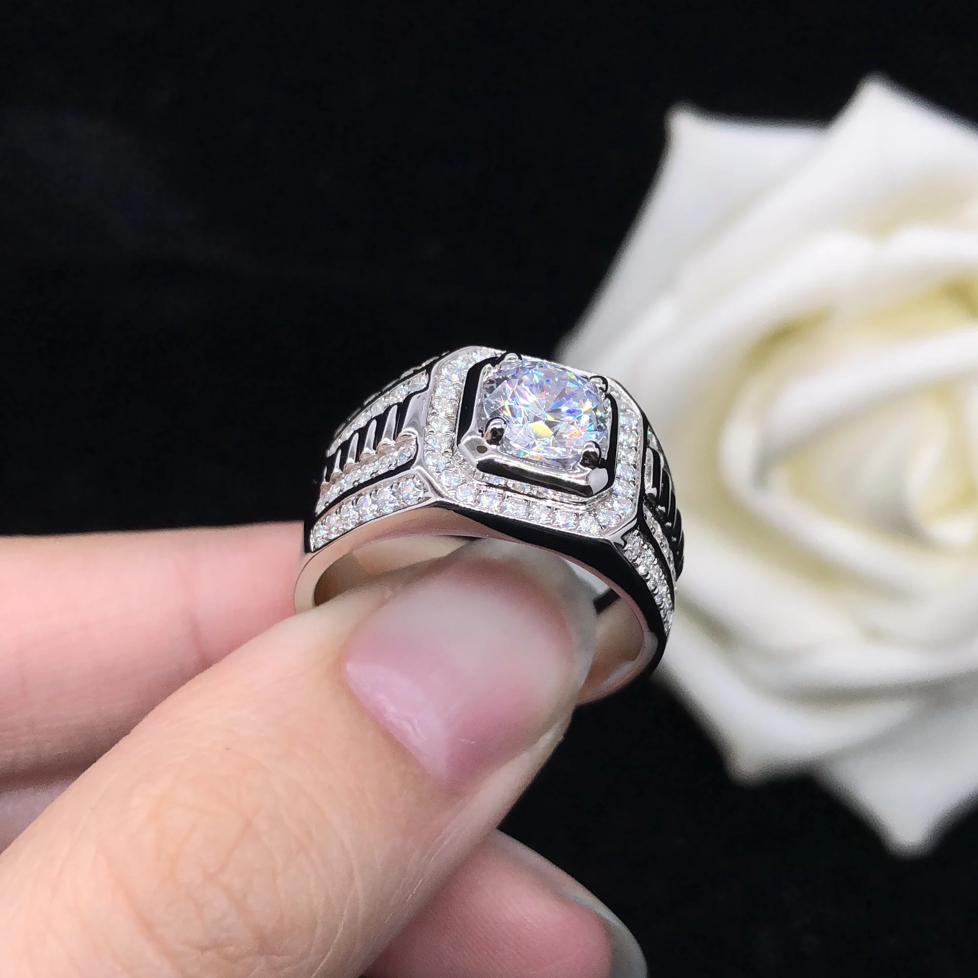 Потрясающее мужское кольцо с бриллиантом круглой огранки 1 карат, Обручальное Мужское ювелирное изделие из твердой платины 950 R115 Изображение 1
