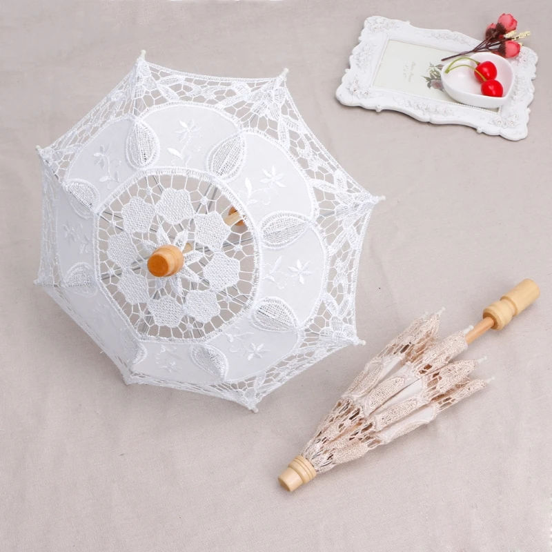 Реквизит для фотосессии в детской студии Y1UB, белый кружевной зонтик, подарок для фотосессии в душе Изображение 4