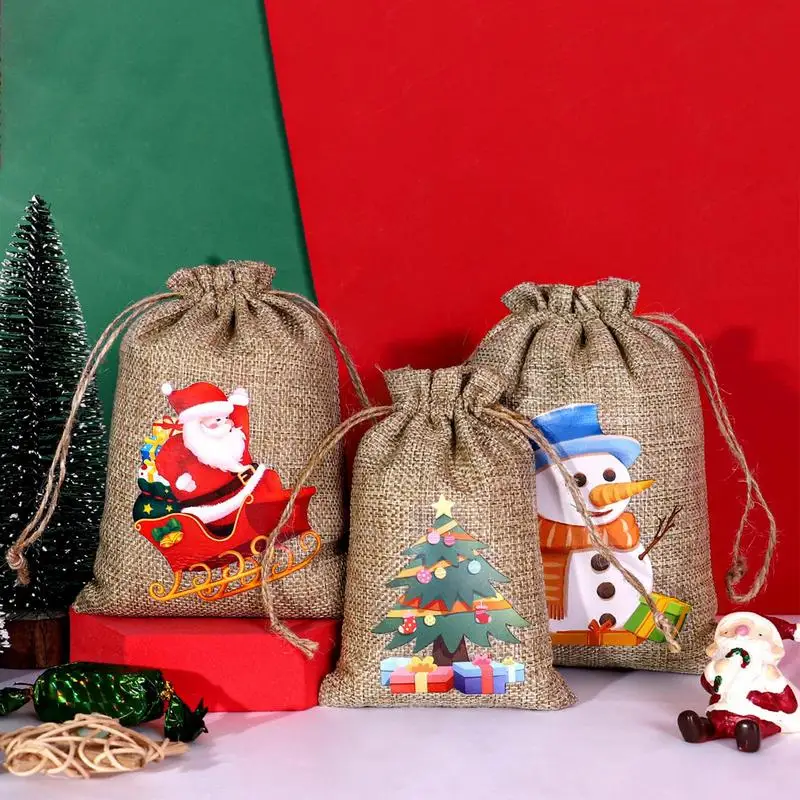 Рождественский Адвент-календарь Набор подарочных пакетов 24шт Льняные Подвесные сумки Санта-Клаус DIY Merry Christmas Пакеты для конфет Navidad Новый 2024 Год Изображение 2