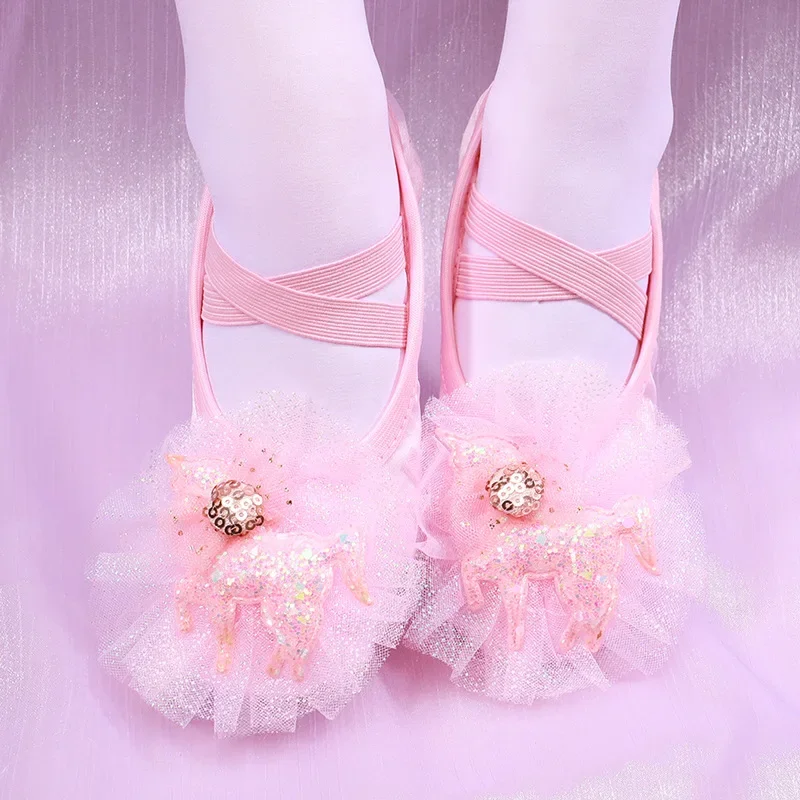 Сетчатые женские танцевальные туфли с рисунком из мультфильма, синие, розовые, детская Женская обувь для взрослых, Детские балетные кроссовки, Балетные сапоги для девочек, балетки Изображение 1