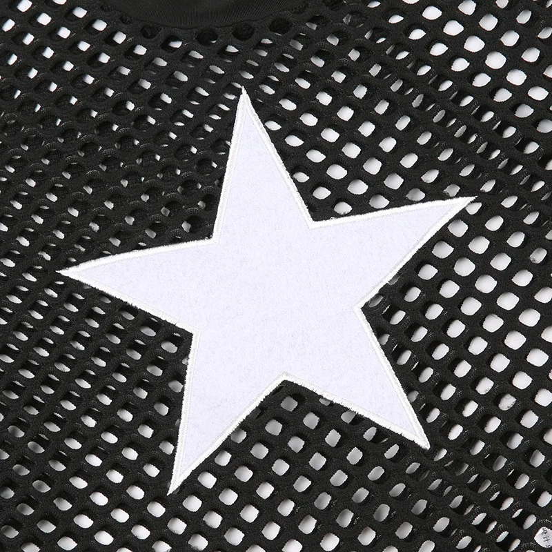 Субкультура Xiaopo темный пятиугольный звездный перспективный сексуальный сетчатый топ, пикантный женский танец для похудения, открытый короткий топ с пупком Изображение 5