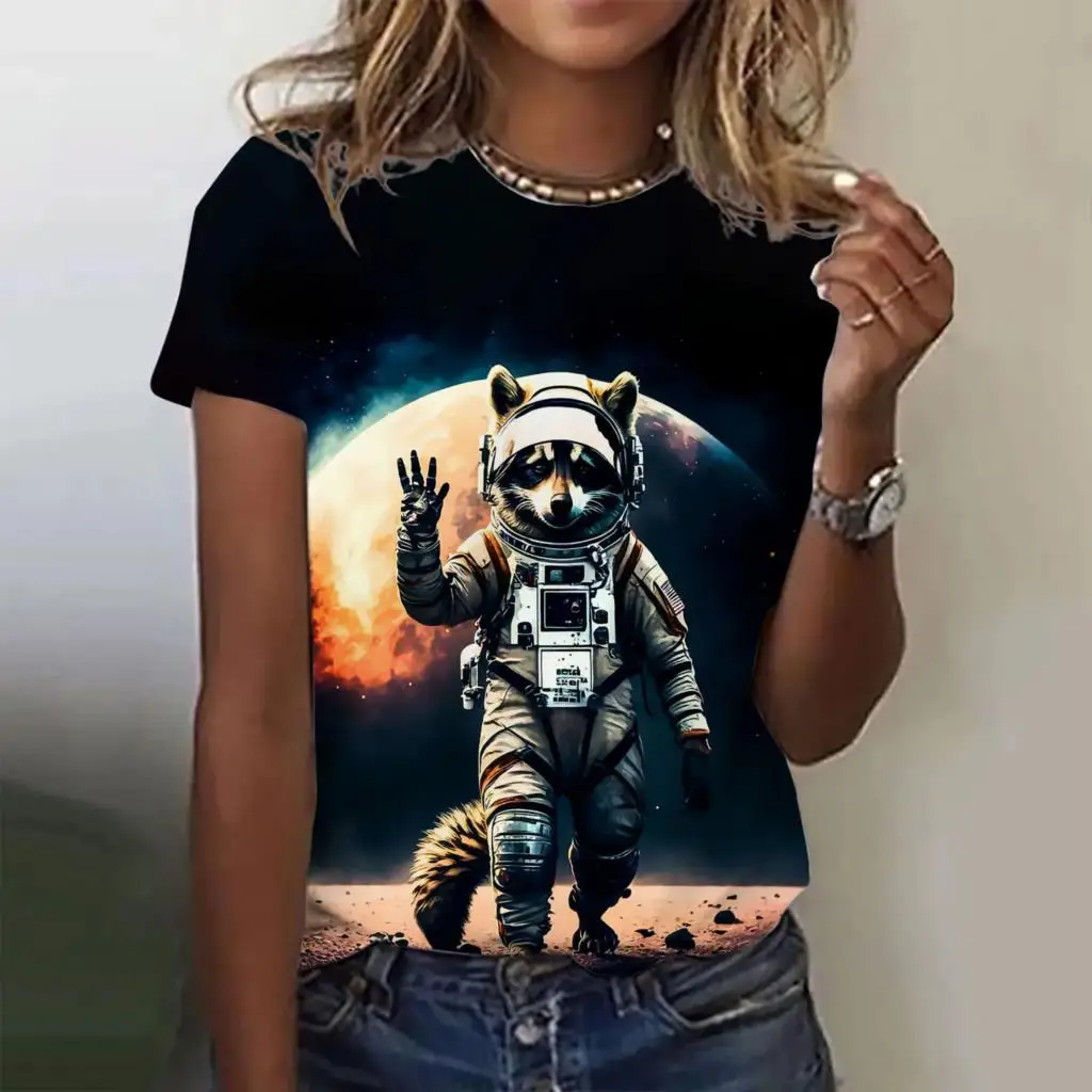 Футболки с 3D принтом астронавта, Модная женская футболка Harajuku С коротким рукавом, Повседневная Кавайная футболка с цветочным принтом, женская одежда Оверсайз Изображение 3