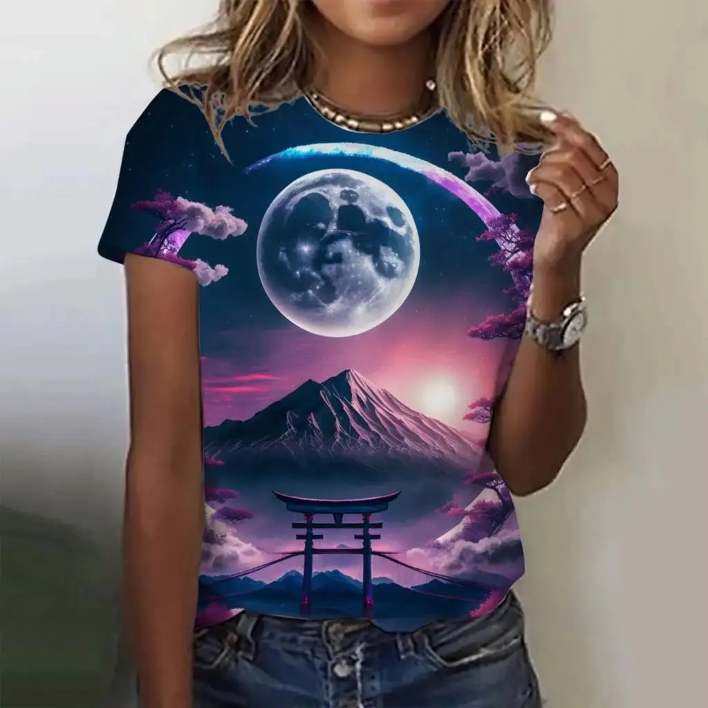 Футболки с 3D принтом астронавта, Модная женская футболка Harajuku С коротким рукавом, Повседневная Кавайная футболка с цветочным принтом, женская одежда Оверсайз Изображение 4