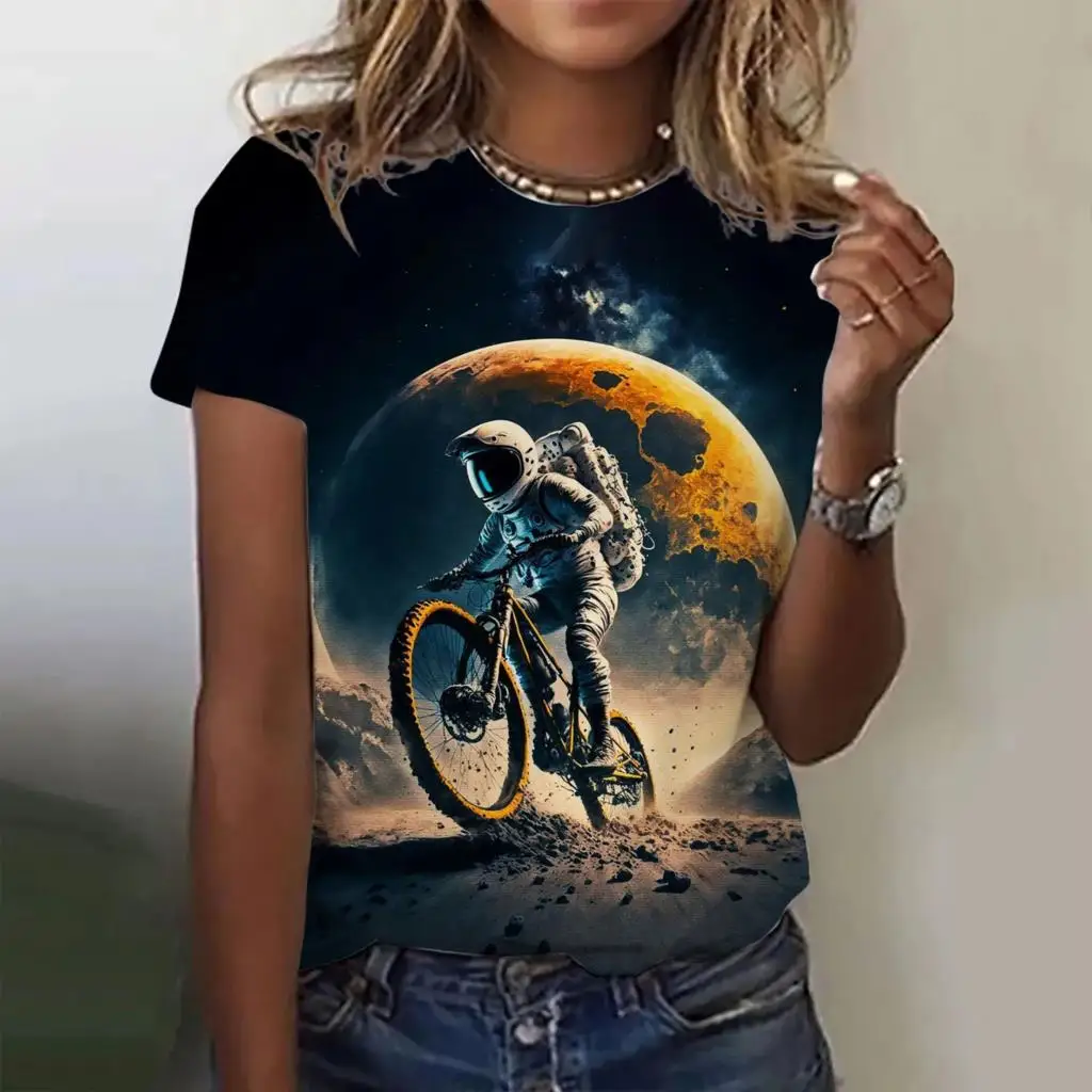 Футболки с 3D принтом астронавта, Модная женская футболка Harajuku С коротким рукавом, Повседневная Кавайная футболка с цветочным принтом, женская одежда Оверсайз Изображение 5